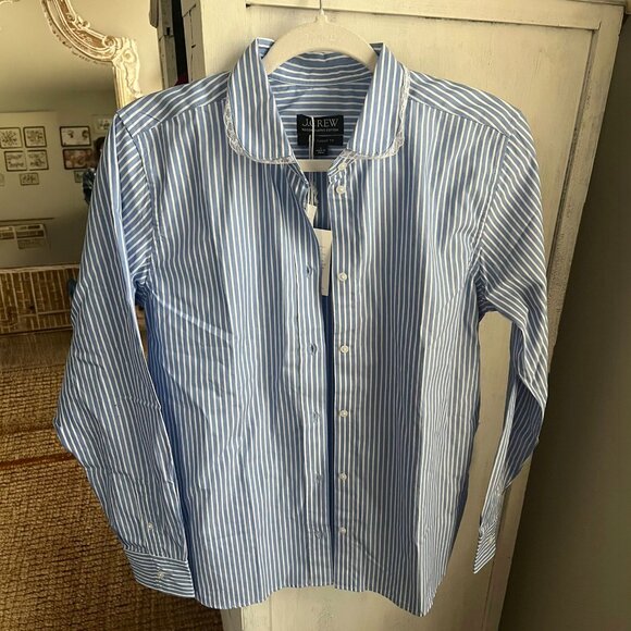 J.Crew Jules Club-Collar Shirt in Striped Cotton Poplin Size 8 NWT - Picture 5 of 8